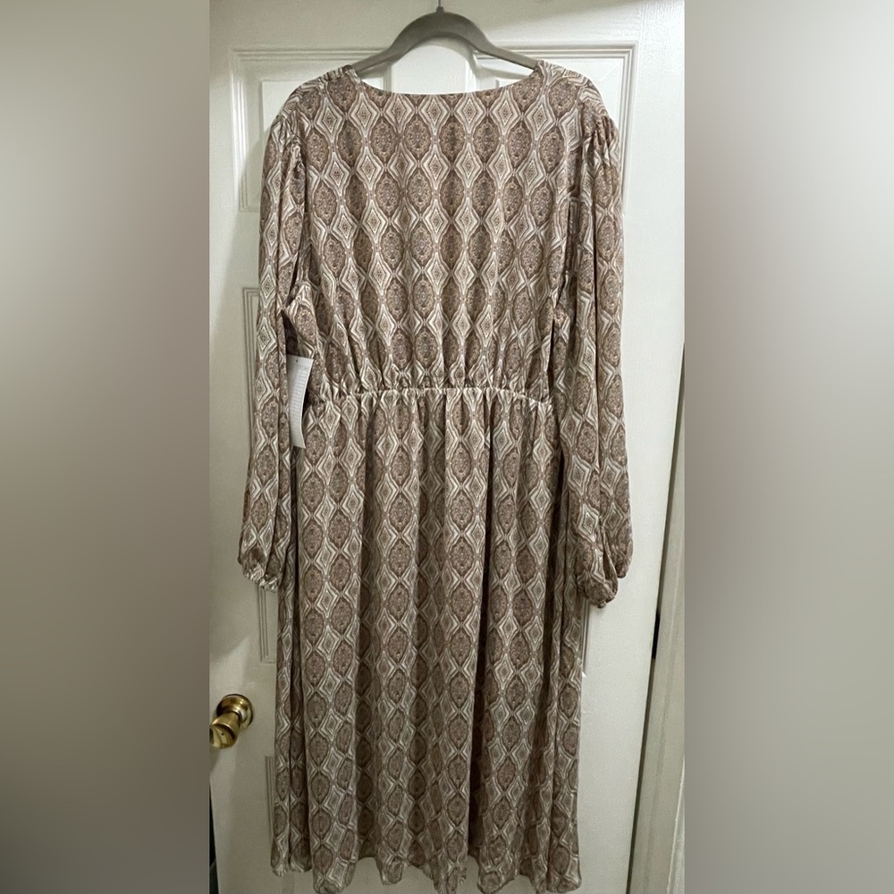 NEW Skies Are Blue *Official Brand Fit Sample* Flowy Brown Gold Midi Dress 1X - Picture 3 of 8